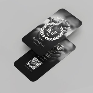 Modern Tattoo Artist Monogram Photo Black White Business Card