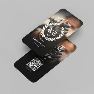 Modern Tattoo Artist Monogram Wreath Photo Business Card