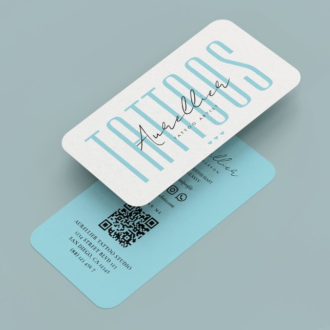 Modern Tattoo Artist Pastel Blue Tattooist  Business Card (Modern Tattoo Artist Pastel Blue Tattooist Business Card
)