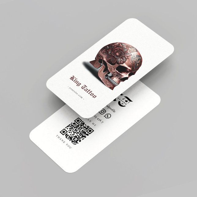 Modern Tattoo Artist Rosegold Skull Qr Code White Business Card (Modern Tattoo Artist Rosegold Skull Qr Code White Business Card
)