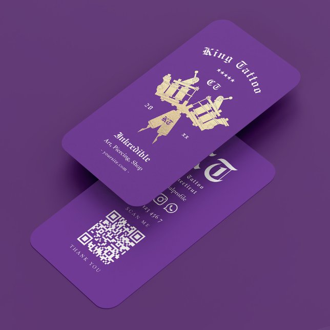 Modern Tattoo Artist Royal Purple Monogram  Business Card (Modern Tattoo Artist Royal Purple Monogram Business Card
)