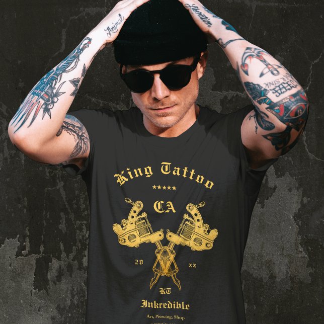 Modern Tattoo Artist State Custom Name Black Gold T-Shirt (Creator Uploaded)