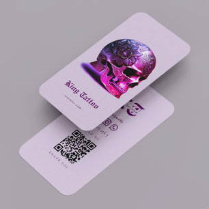 Modern Tattoo Artist Tattooist Skull Floral Purple Business Card