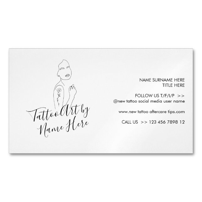 Modern Tattoo script typography Magnetic Business Card (Front)