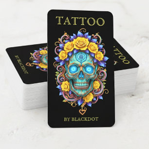 Modern Tattoo Studio Floral Skull Tattoo Artist Business Card