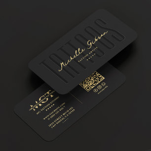 Modern Tattooist Tattoo Artist Monogram Black Gold Business Card