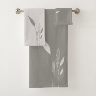 Modern Taupe and Tan Tall Leaves Bath Towel Set
