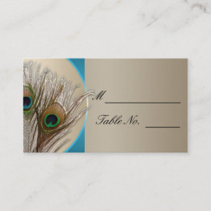Modern Taupe Aqua Peacock Feather Weddin PlaceCard