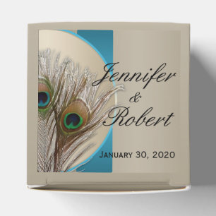 Modern Taupe Aqua Peacock Feather Wedding Favour B Favour Box