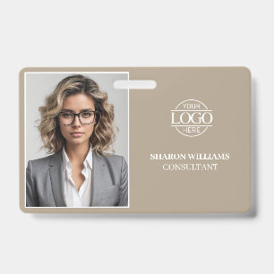 Modern Taupe Beige Minimal Company Employee Photo ID Badge