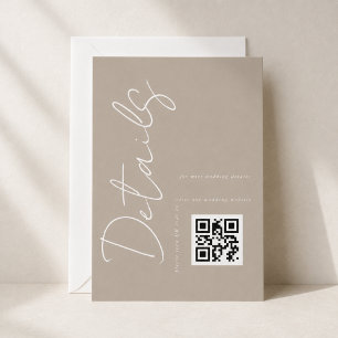 Modern Taupe Beige QR code Wedding Details Enclosure Card