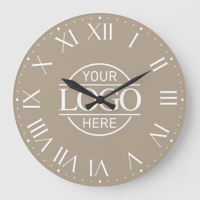 Modern Taupe Branded Company Business Logo Custom Large Clock (Front)