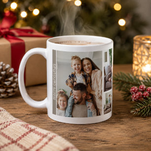 Modern Taupe Christmas 5 Photos Collage Family Coffee Mug