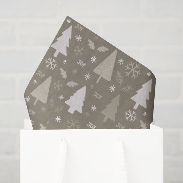 Modern Taupe Christmas Trees Pattern Holiday Tissue Paper (Gift Bag)