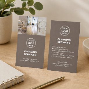 Modern Taupe Cleaning Services Photo Logo Business Card