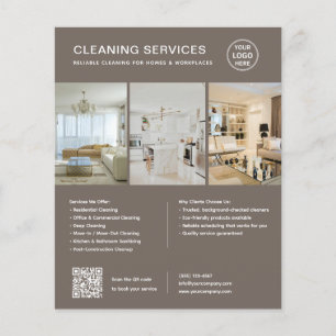 Modern Taupe Cleaning Services QR Business Flyer