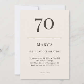 Modern Taupe & Cream 70th Birthday Celebration Invitation