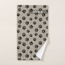 Modern Taupe Cute Paw Print Pattern Dog Towel