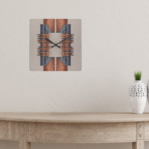 Modern Taupe Denim and Rust Square Wall Clock