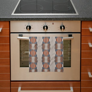 Modern Taupe Denim and Rust  Tea Towel
