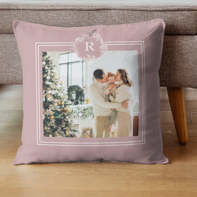 Modern Taupe | Family Photo | Initial  Cushion (Creator Uploaded)