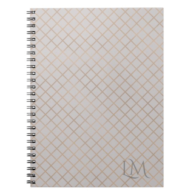 Modern Taupe Gray Gold Monogram Business Branding Notebook (Front)