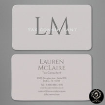 Modern Taupe Gray Monogram Business Card
