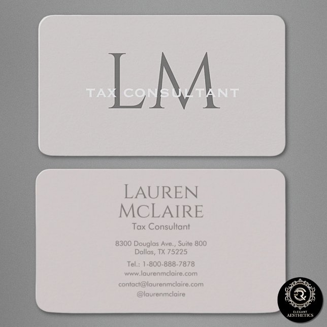 Modern Taupe Gray Monogram Business Card (Creator Uploaded)