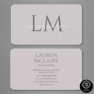 Modern Taupe Grey Monogram Business Card