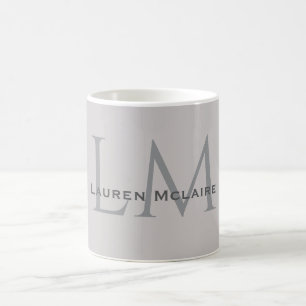 Modern Taupe Grey Monogram Office Style Coffee Mug