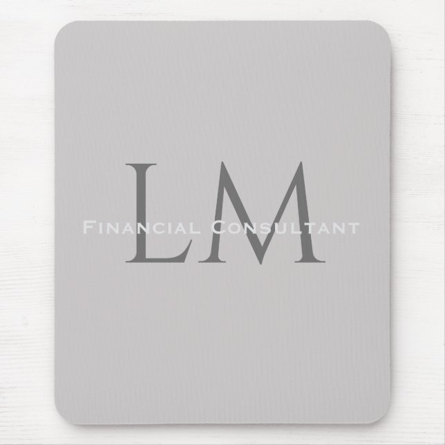 Modern Taupe Grey Monogram Workspace Accent Mouse Mat (Front)