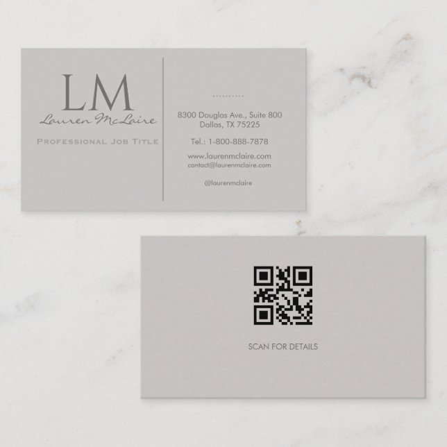 Modern Taupe Grey QR Code Business Branding Card (Front/Back)