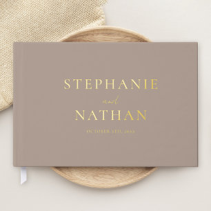 Modern Taupe Minimalist Gold Foil Wedding Guest Book