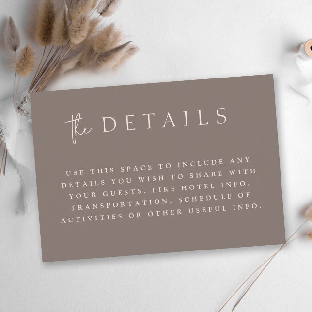 Modern Taupe Minimalist Monogram Wedding Details Enclosure Card (Creator Uploaded)