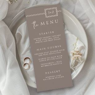 Modern Taupe Minimalist Monogram Wedding Menu