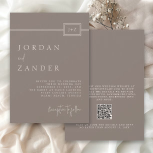 Modern Taupe Minimalist Monogram Wedding QR Code Invitation