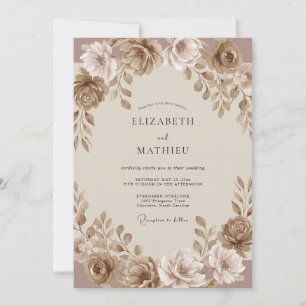 Modern Taupe Painted Foliage Wedding Invitation