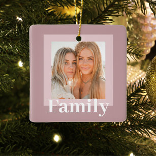 Modern Taupe & Pink   Photo   Family Gift  Ceramic Ornament