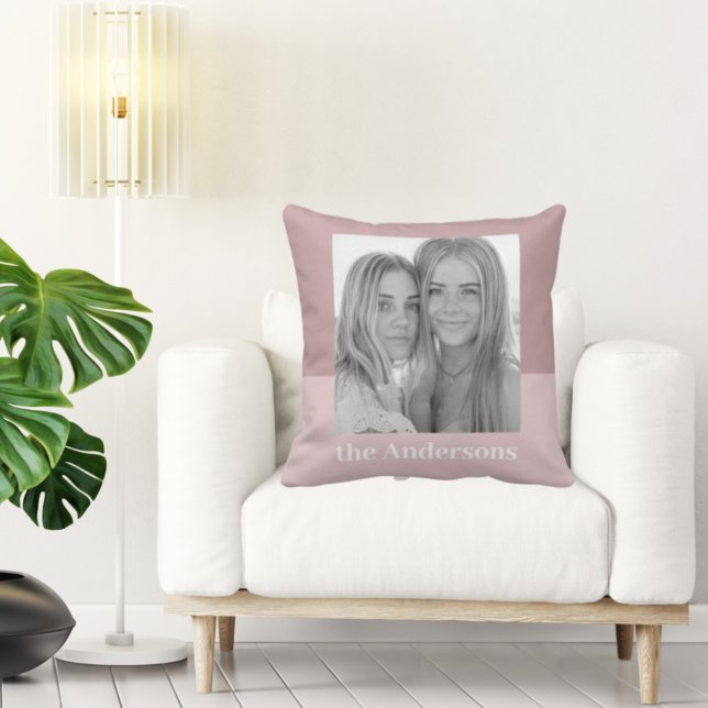 Modern Taupe & Pink | Photo | Family Gift Throw Pi Cushion (Creator Uploaded)