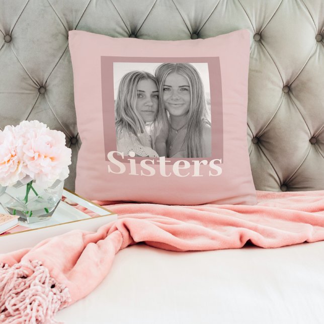 Modern Taupe & Pink | Photo | Sisters Gift Cushion (Creator Uploaded)