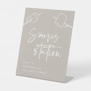 Modern Taupe Script Marshmallow S'mores Station Pedestal Sign