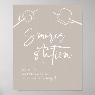 Modern Taupe Script Marshmallow S'mores Station Poster