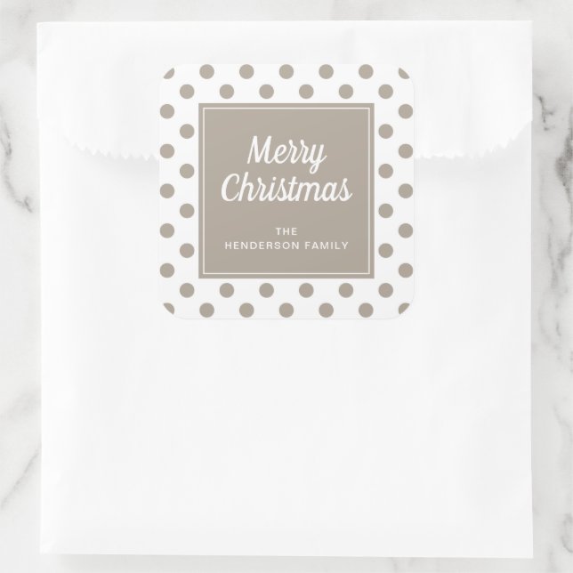 Modern Taupe Script Merry Christmas  Square Sticker (Bag)