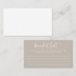 Modern Taupe Script Wedding Bucket List Advice Card<br><div class="desc">Modern Taupe Script Wedding Bucket List Advice Card</div>