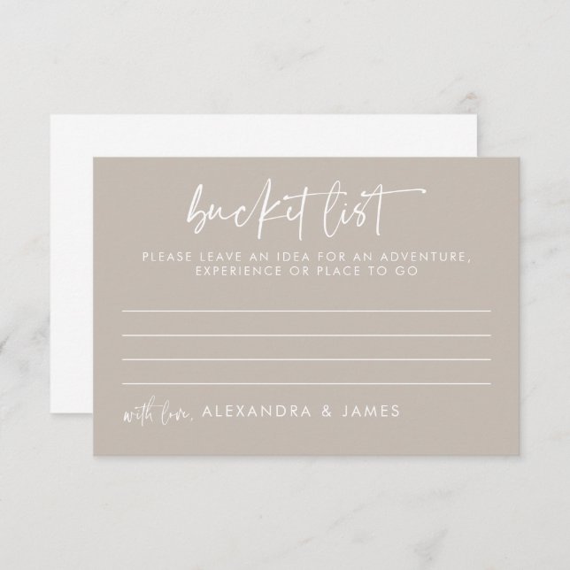 Modern Taupe Script Wedding Bucket List Advice Card (Front/Back)