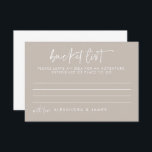 Modern Taupe Script Wedding Bucket List Advice Card<br><div class="desc">Modern Taupe Handwritten Script Wedding Bucket List Advice Card</div>