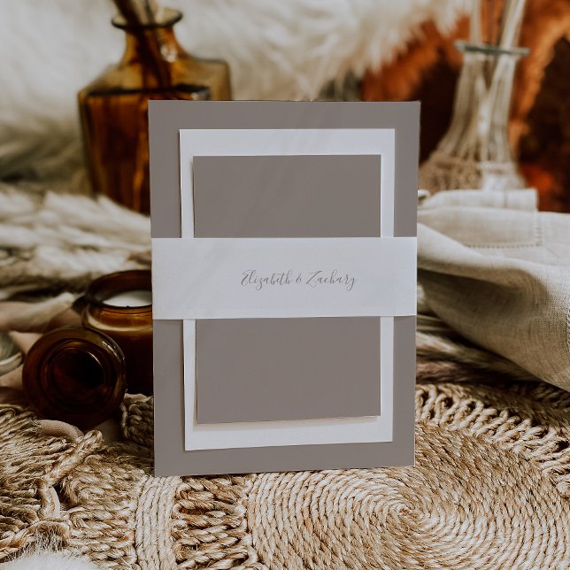 Modern Taupe Script Wedding Invitation Belly Band (Creator Uploaded)