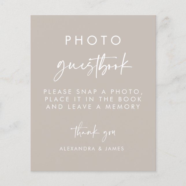 Modern Taupe Script Wedding Photo Guestbook Sign (Front)