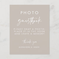 Modern Taupe Script Wedding Photo Guestbook Sign