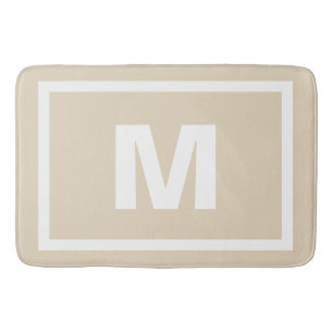 Modern Taupe Simple White Frame & Monogram Letter Bath Mat